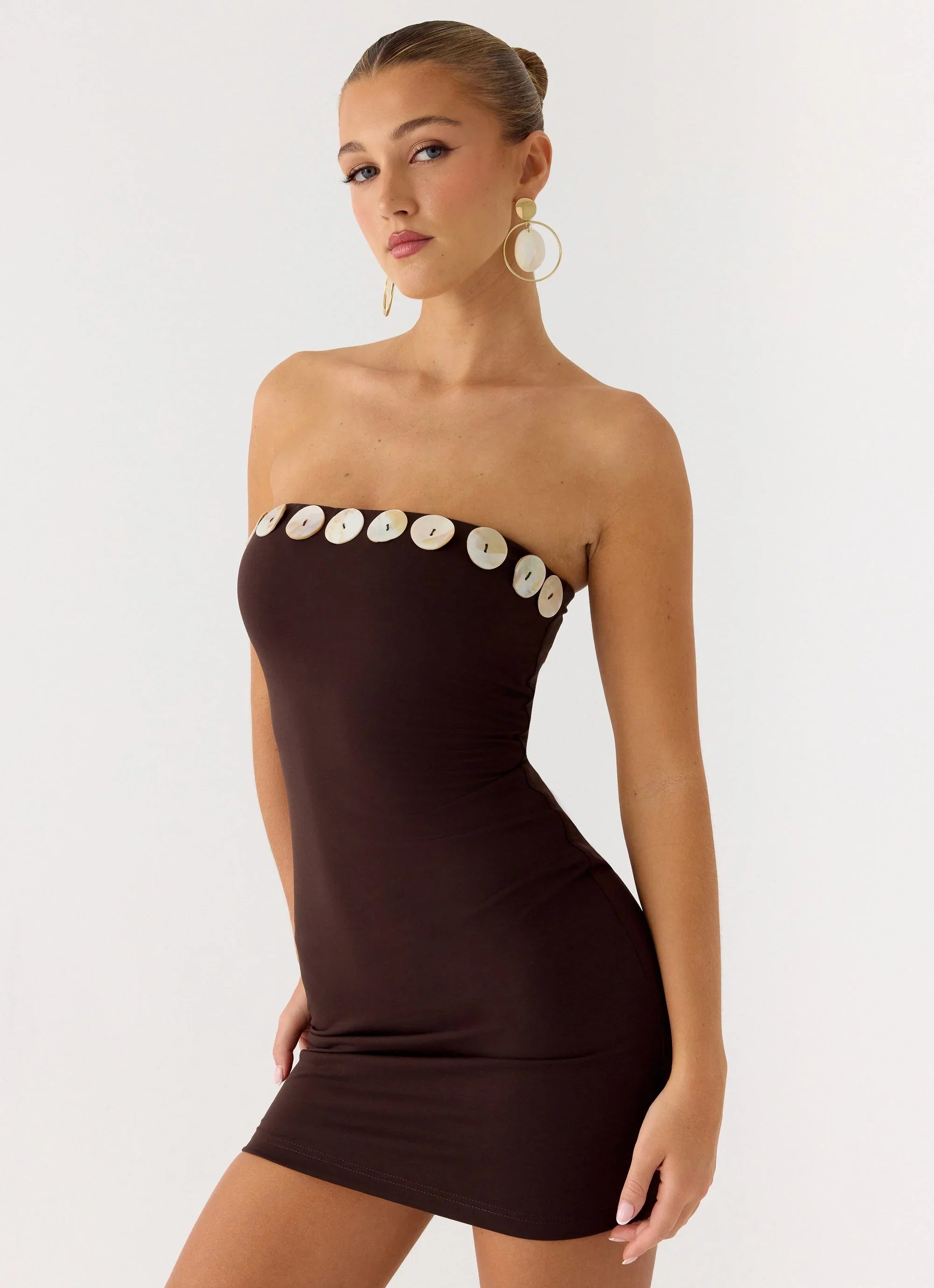 Leroy Button Mini Dress - Chocolate